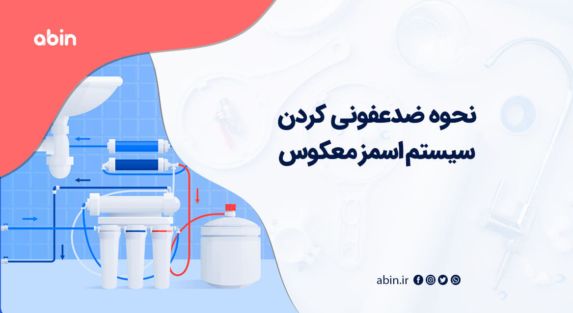 طرح گرافیکی نمادین نحوه ضدعفونی کردن سیستم اسمز معکوس 