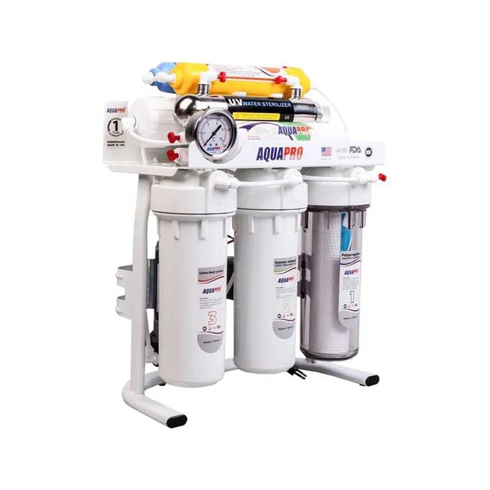 نمای کناری دستگاه تصفیه آب خانگی آکواپرو مدل ORP-UV8-B