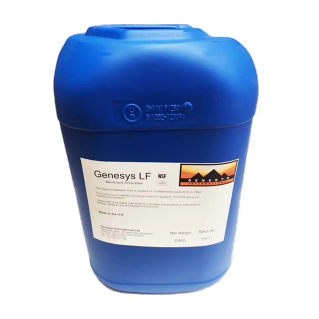 "نمای نزدیک گالن 25 کیلویی آنتی اسکالانت جنسیس مدل LF، عکس واضح از برچسب بدنه"