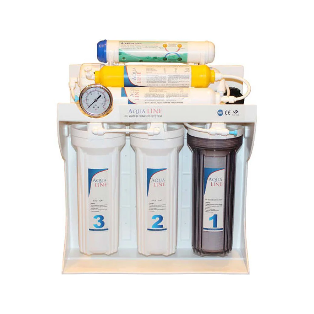 شمای کلی دستگاه تصفیه آب خانگی آکوا لاین (Aqua Line) مدل RO-LINE 700 Fiber لیبل بلور شده برای حذف اطلاعات فنی