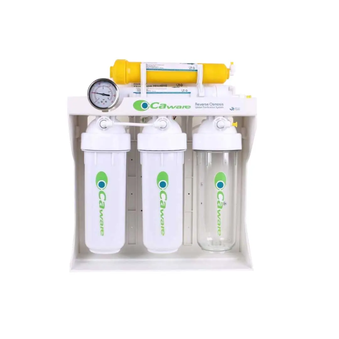 نمای روبرو دستگاه تصفیه آب خانگی 6 مرحله ای Caware لیبل بلور شده برای حفظ اطلاعات فنی