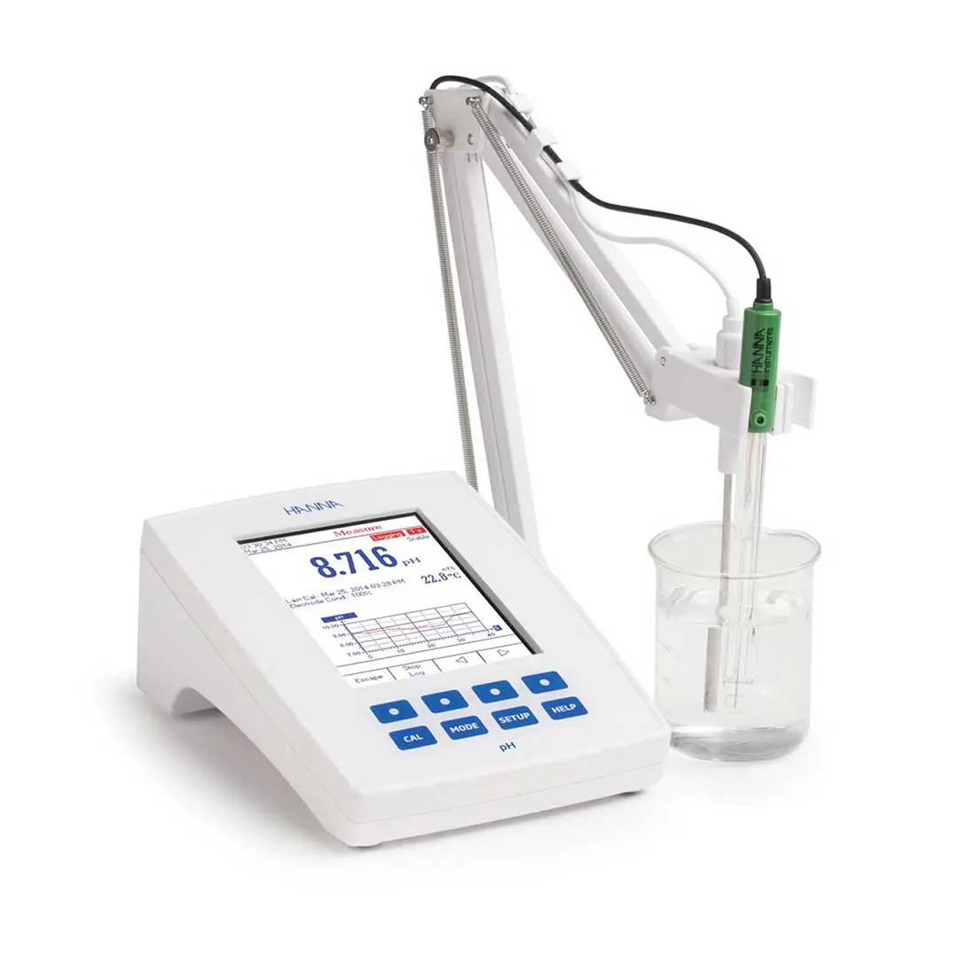 نمای کلی PH و mV متر رومیزی هانا (HANNA) مدل HI5222 پراب هولدر
