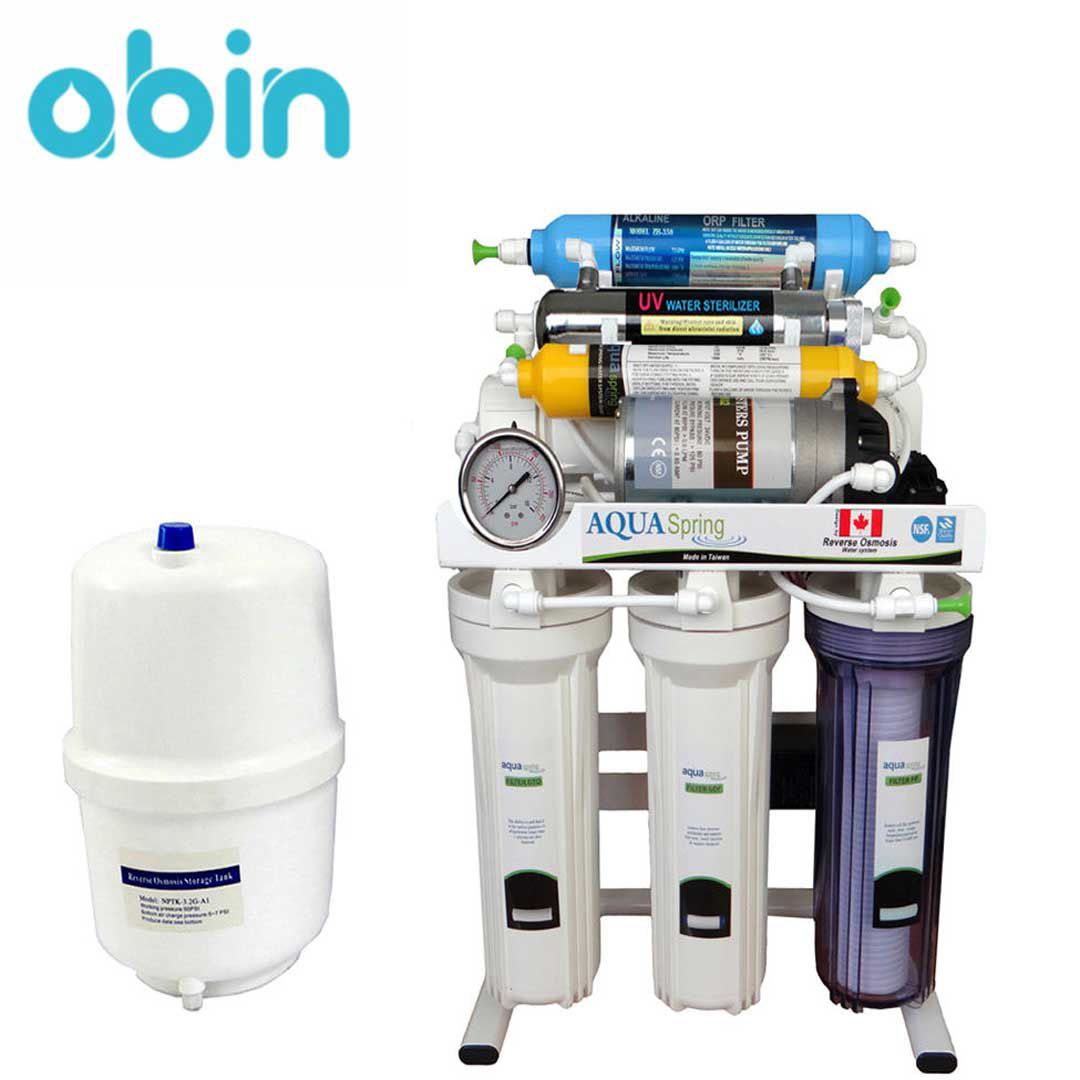 نما روبرو دستگاه تصفیه آب خانگی آکوا اسپرینگ (Aqua Spring) مدل RO-S200 به همراه مخزن آب