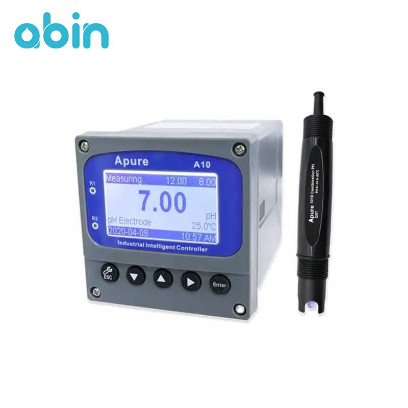 ترانسمیتر و کنترلر pH و TEMP برند APURE مدل A10 PR با پراب صنعتی