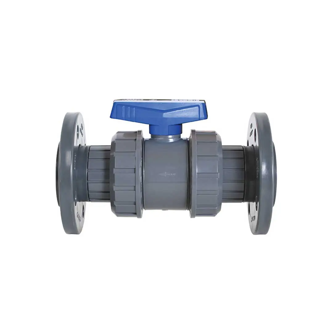 تصویر نمای طولی شیر توپی بین فلنجی UPVC پیمتاش (pimtas)