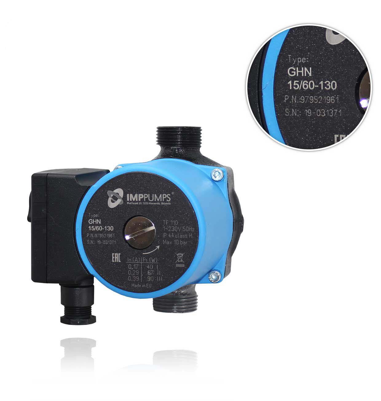 تصویر لیبل مشخصات فنی پمپ سیرکولاتور خطی IMPPUMPS مدل GHN 15/60-130