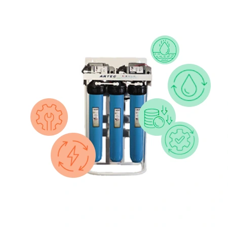 تصویر گرافیکی مزایا و معایب استفاده از سیستم آب شیرین کن نیمه صنعتی