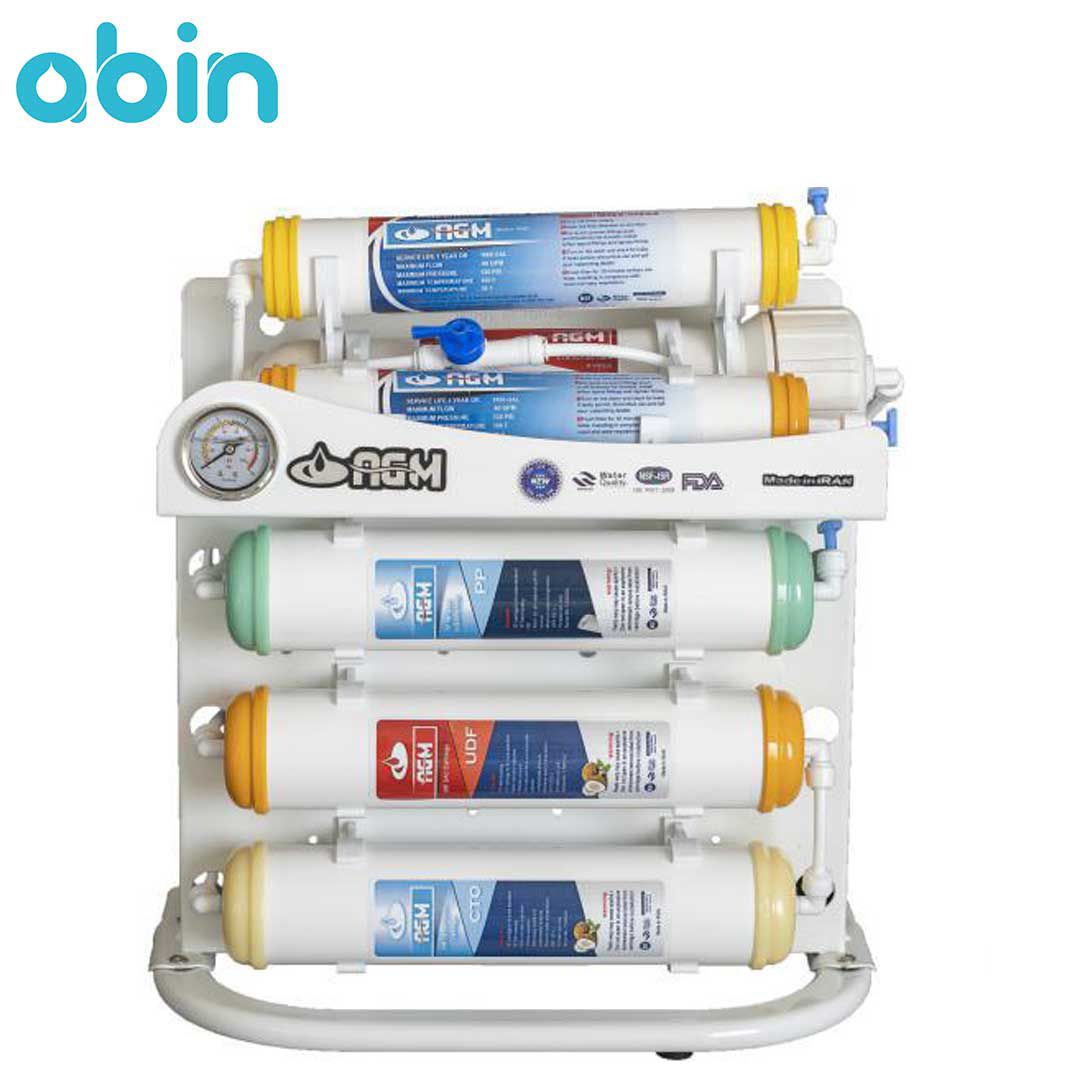 نمای روبرو دستگاه تصفیه آب شش مرحله ای با فیلترهای اینلاین AGM