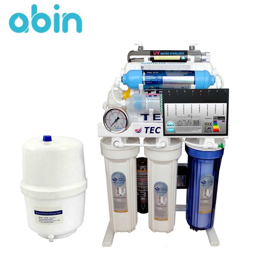 نما روبرو دستگاه تصفیه آب خانگی تک مدل RO-BRAIN–TNX2018 به همراه مخزن آب