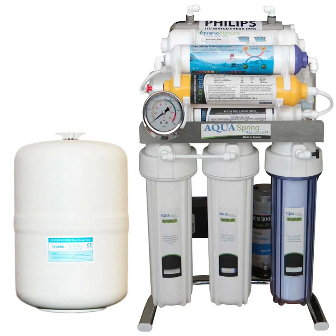 دستگاه تصفیه آب خانگی آکوآ اسپرینگ (Aqua Spring) مدل CHROME-XN10 بدنه استیل با تانک