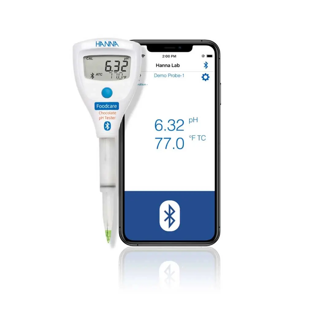 نمای روبرو PH متر شکلات قلمی هانا (HANNA) مدل HI9810392 بلوتوثی