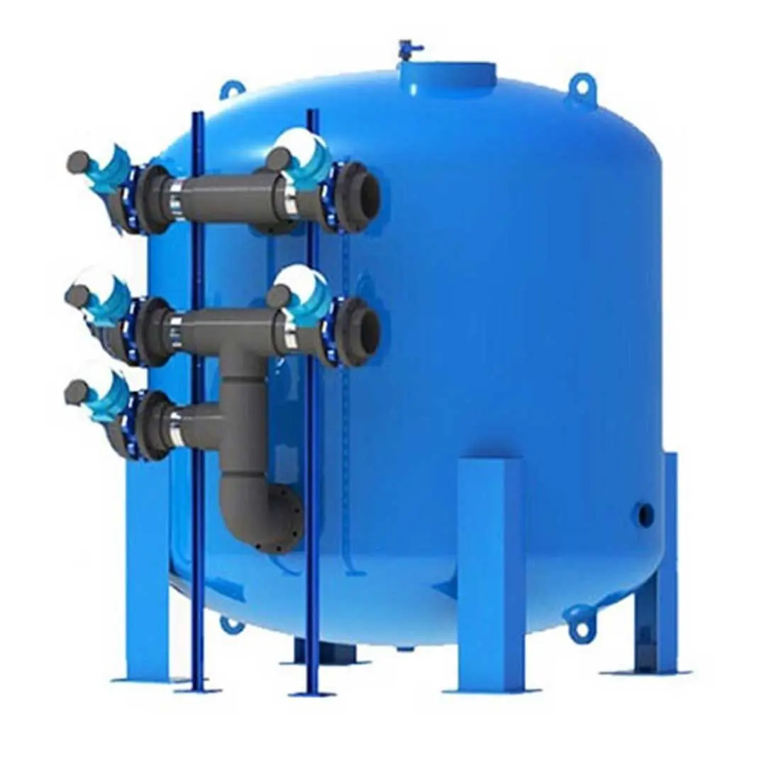 نمای کناری فیلتر شنی فلزی رخشاب ظرفیت 17.6 متر مکعب با دریچه بازدید مشخص