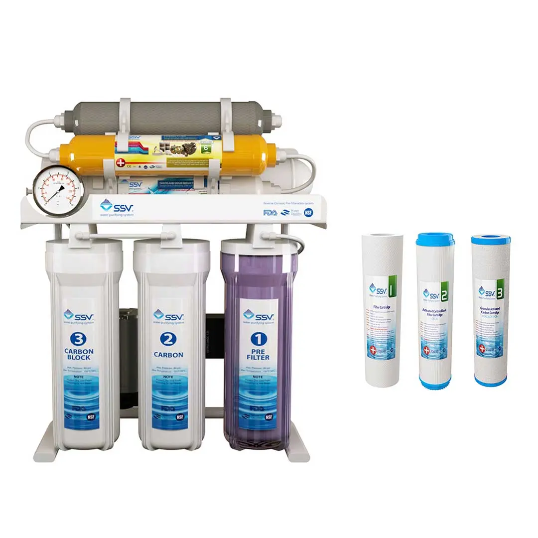 دستگاه تصفیه آب خانگی SSV مدل MaxTec X830 به همراه فیلتر سه عددی شمای کلی