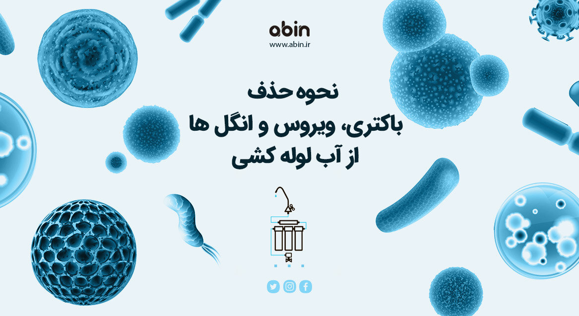 "تصویر مفهومی حذف باکتری، ویروس و انگل ها از آب لوله کشی"