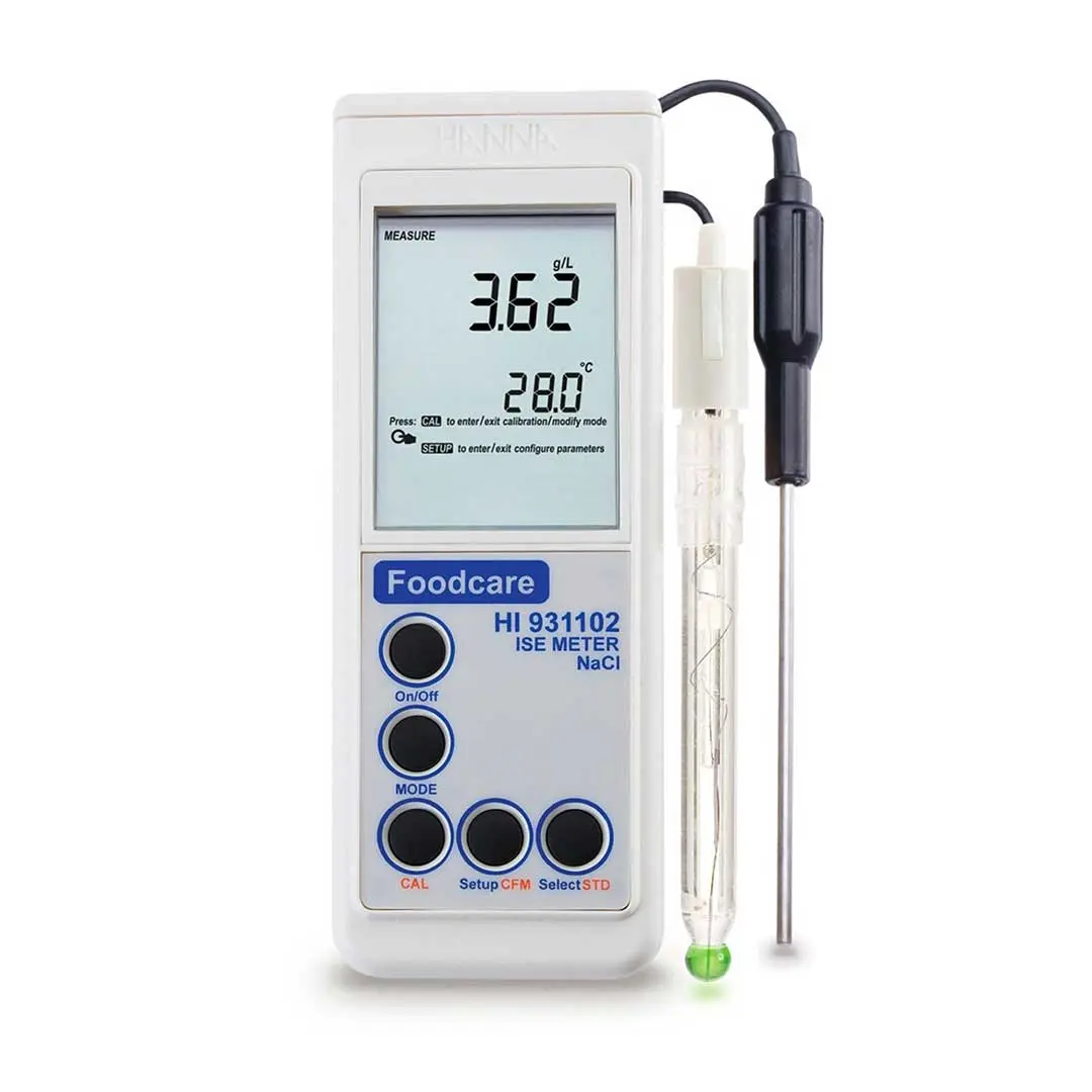 نمای ایستاده شوری سنج پرتابل هانا (HANNA) مدل HI931102 سنسور دما و فاقد پراب هولدر