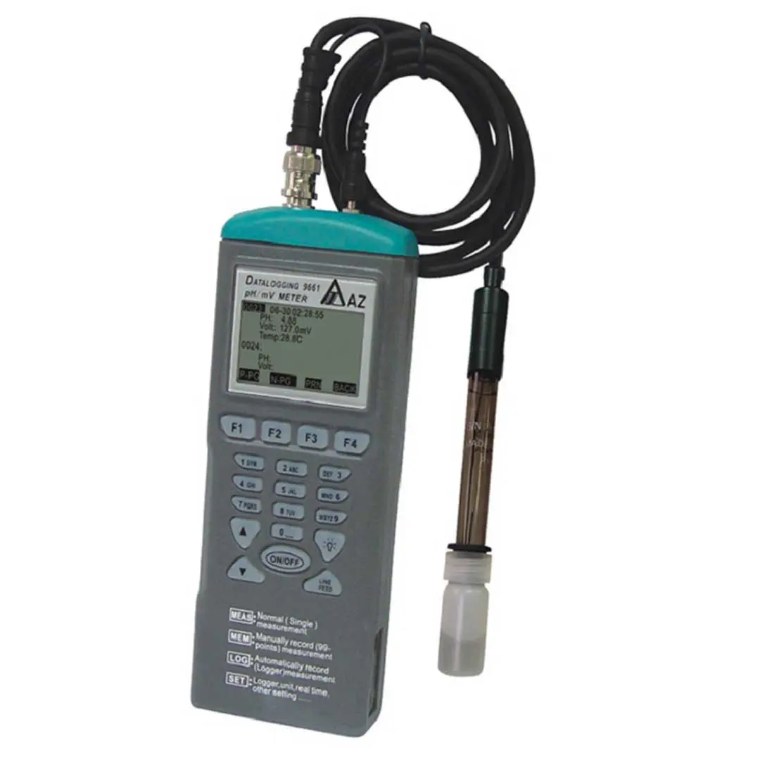 نمای عمودی PH و MV متر پرتابل AZ مدل 9661 با دکمه های فیزیکی