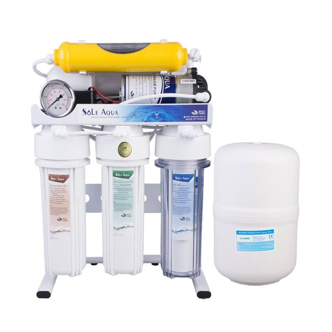 تصویر کامل دستگاه تصفیه آب خانگی سول آکوا (Sole Aqua) مدل RO-103 P6B با مخزن نگهداری آب تصفیه شده