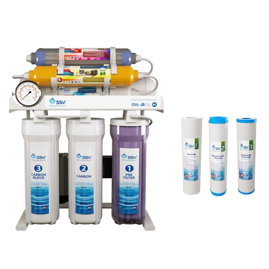 دید روبرو دستگاه تصفیه آب خانگی SSV مدل MaxTec X800 به همراه 3 عدد فیلتر