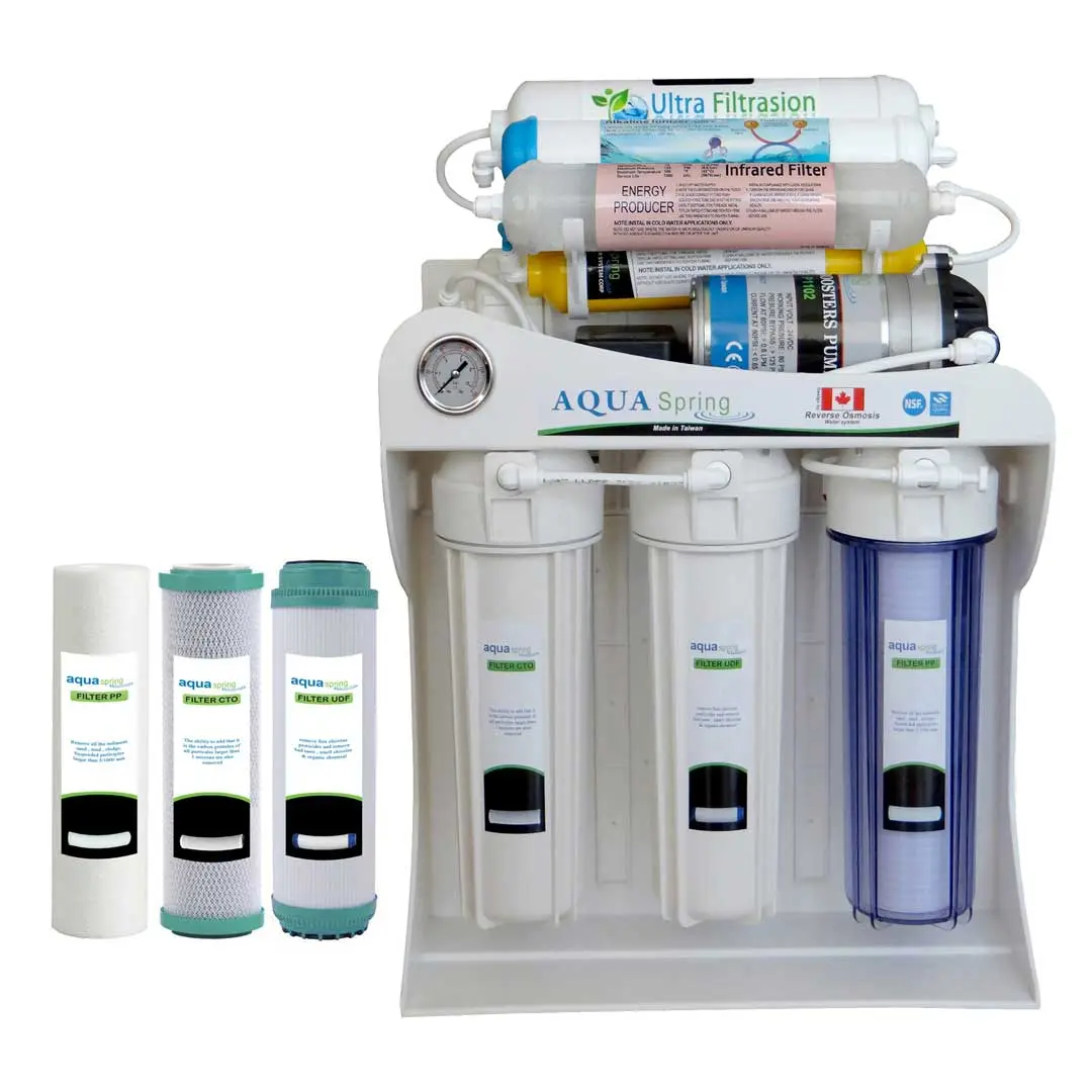 دستگاه تصفیه آب خانگی آکوآ اسپرینگ مدل UF - SF4050 به همراه فیلتر 3 عددی همراه مخزن آب