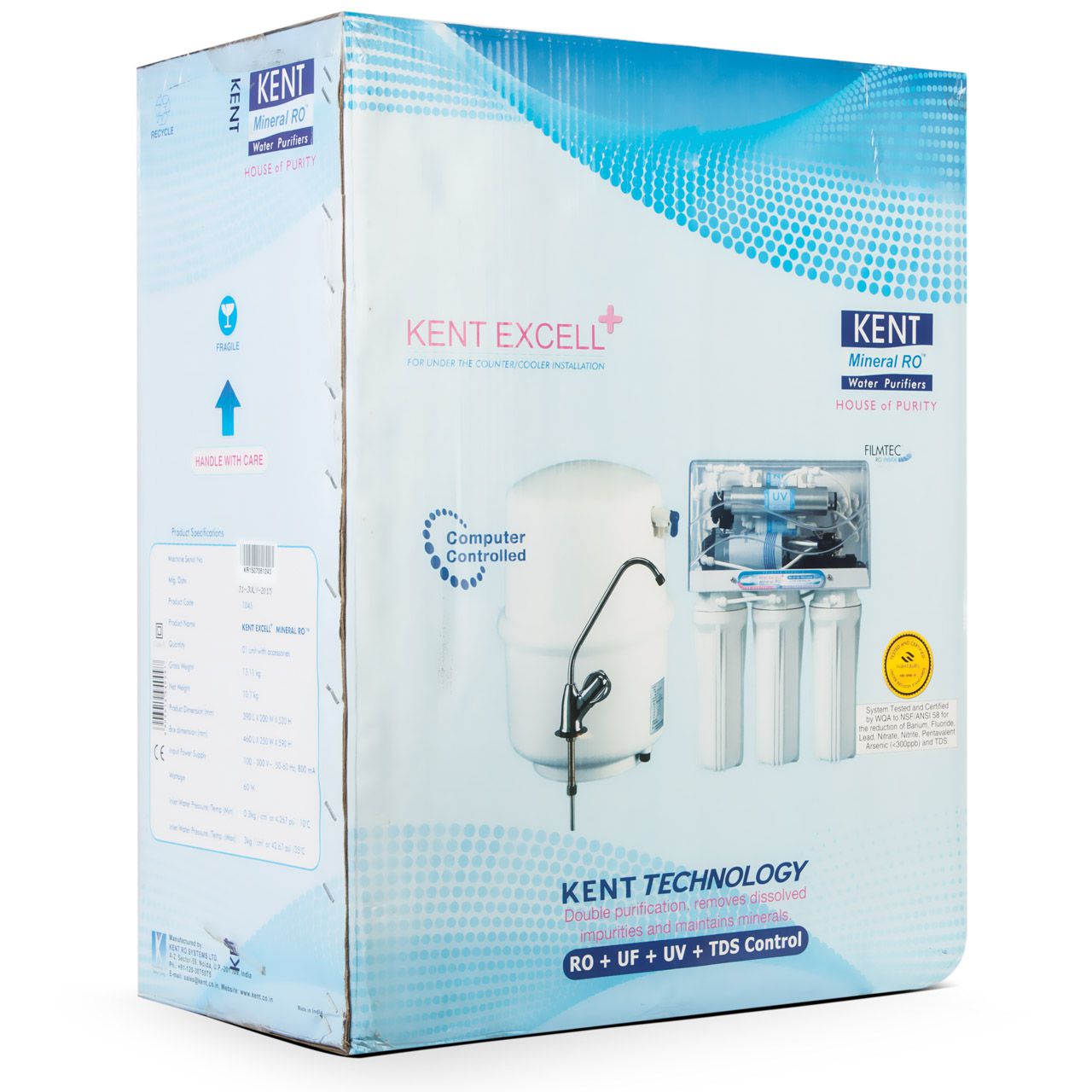 بسته بندی دستگاه تصفیه آب خانگی کنت (Kent) مدل Excell Plus