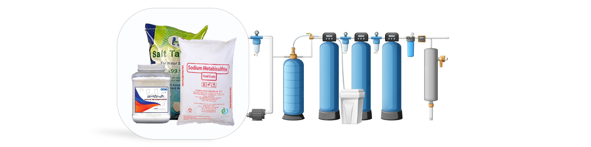 تصویر گرافیکی مواد شیمیایی مورد استفاده در سیستم پیش تصفیه