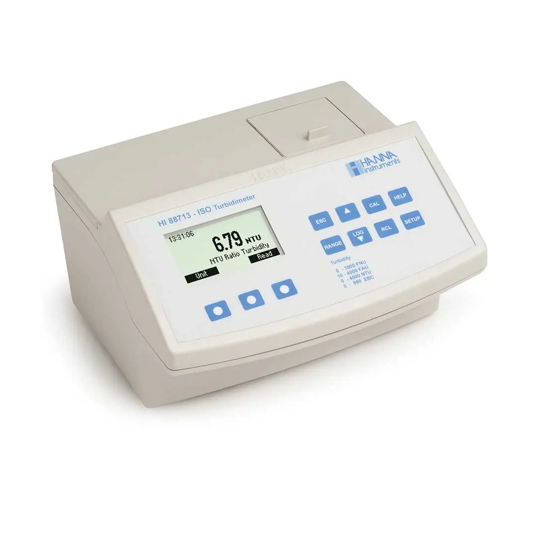 نمای ایزومتریک کدورت سنج رومیزی هانا (HANNA) مدل HI88713 سفید دکمه آبی