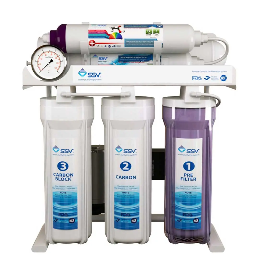 نمای روبرو دستگاه تصفیه آب خانگی اس اس وی (SSV) مدل MaxTec X630 با لیبل