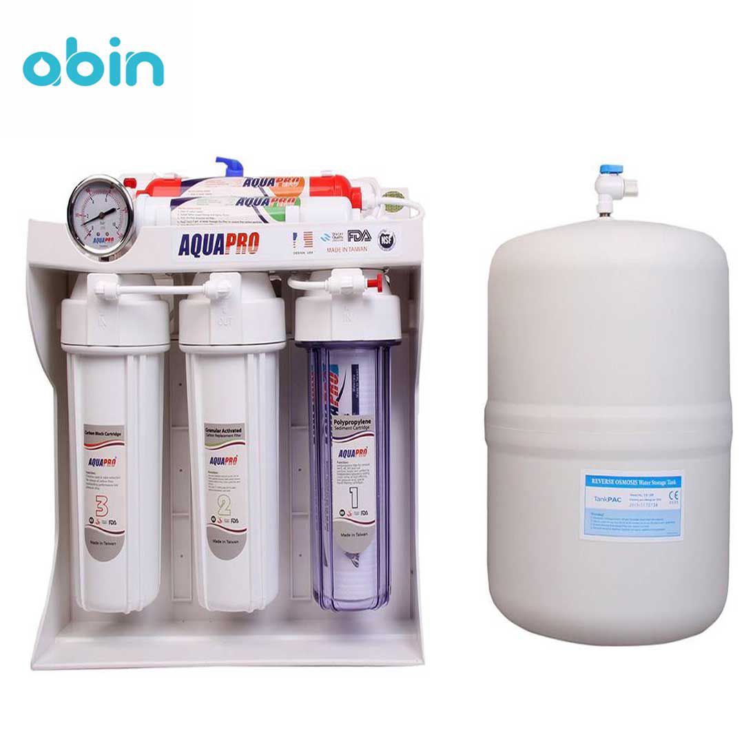 نما روبرو دستگاه تصفیه آب خانگی آکواپرو (Aqua Pro) مدل RO6- Fiberglass با مخزن آب