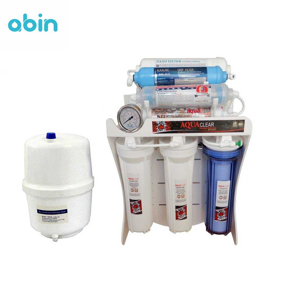 نما روبرو دستگاه تصفیه آب خانگی آکوا کلیر مدل RO-CN9240 با مخزن آب