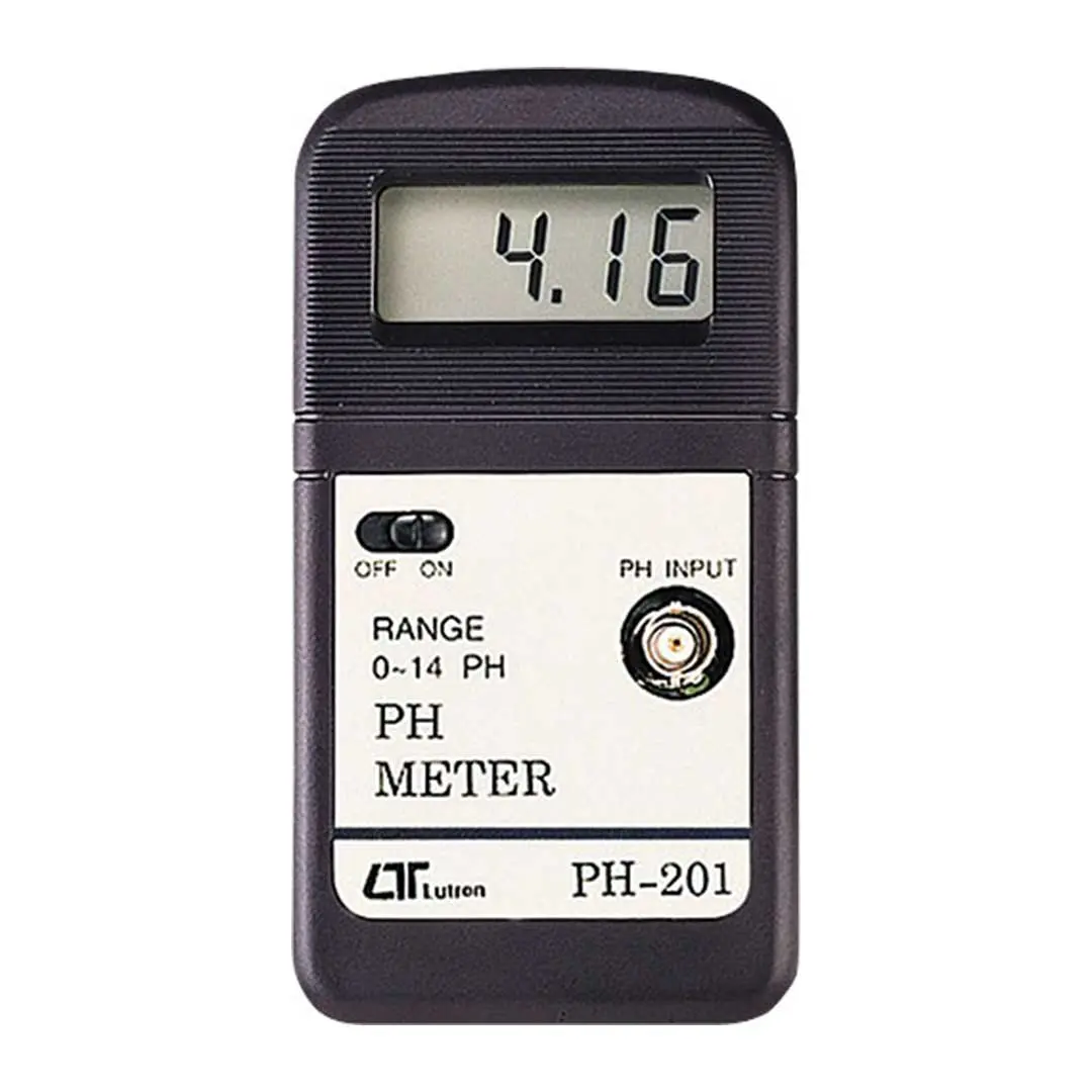 نمای مقابل اسید سنج لوترون (Lutron) مدل PH-201 بدنه مشکی با دقت اندازه گیری 0/01