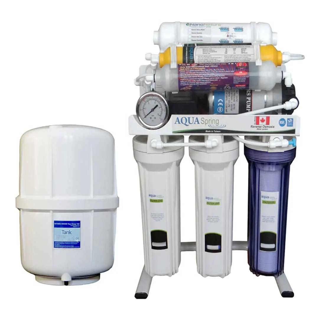 نمای روبرو دستگاه تصفیه آب خانگی آکوآ اسپرینگ (Aqua Spring) مدل RO-S8-NATURE1800 با مخزن