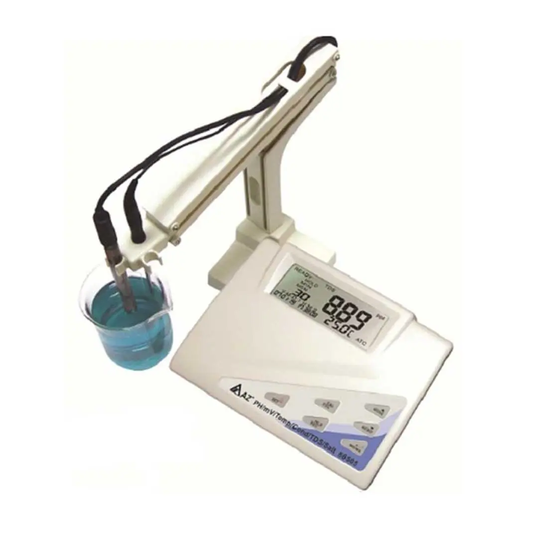 نمای فوقانی مولتی متر رومیزی AZ مدل 86505 با یک بشر