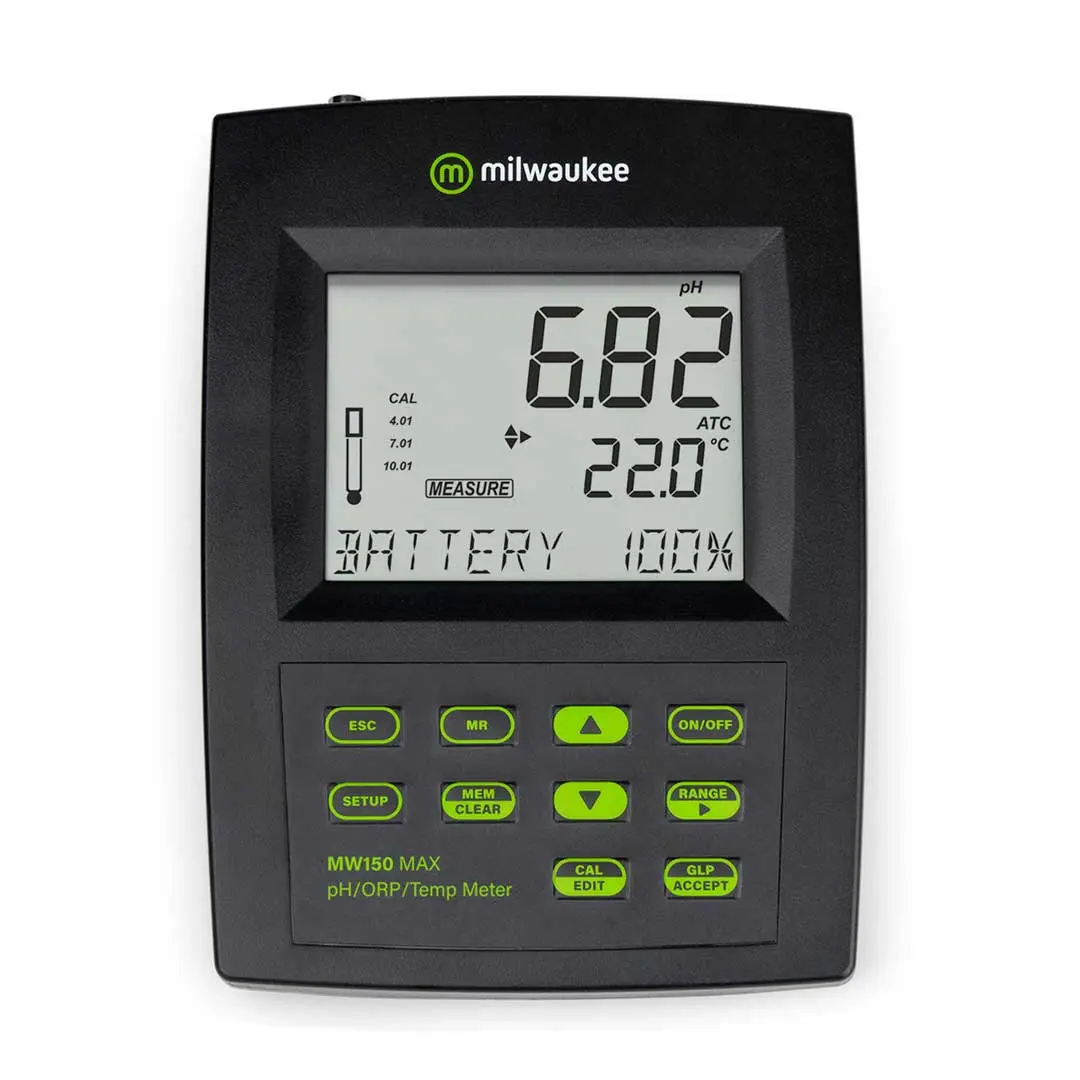 نمای ایستاده PH و ORP متر میلواکی (Milwaukee) مدل MW150 MAX چهارگوش با دکمه های فیزیکی