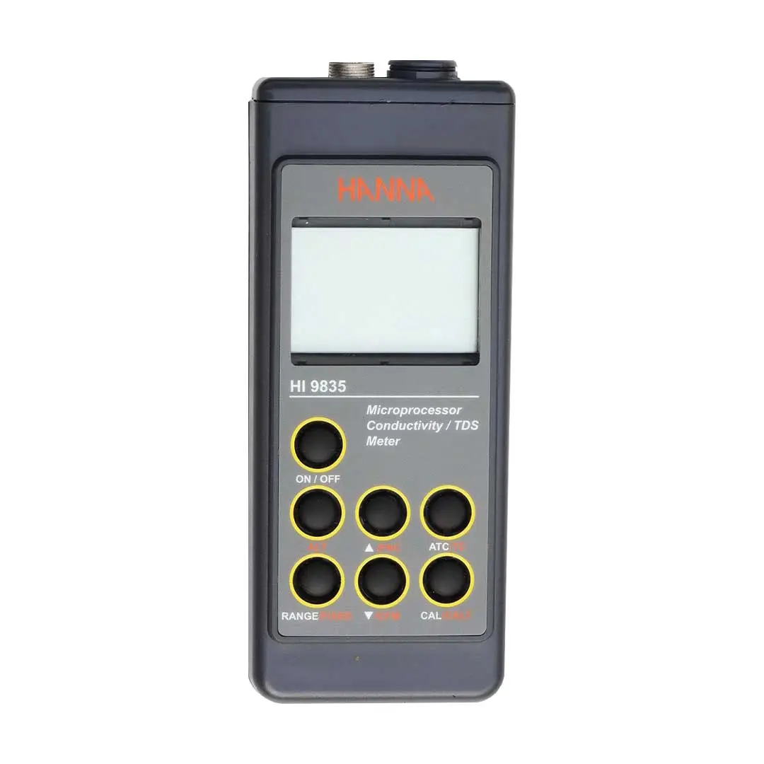 نمای ایستاده EC و TDS متر پرتابل هانا (HANNA) مدل HI9835 با پراب و نمایشگر بزرگ