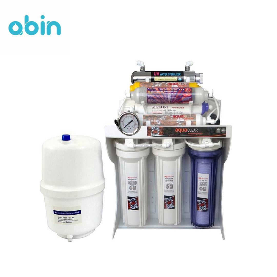 نما روبرو دستگاه تصفیه آب خانگی آکوا کلیر مدل RO-CUV 197 با مخزن آب