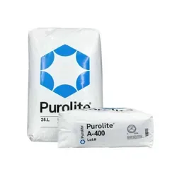 نمای بسته بندی رزین Purolite A-400 OH دو کیسه سفید با لوگوی برند