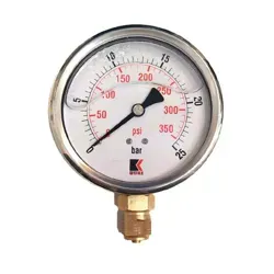 نمای رو به رو گیج فشار روغنی WEIKE 25 بار با شیشه محافظ و اتصال برنجی