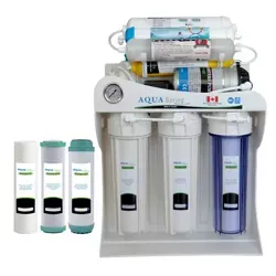 نمای جلو دستگاه تصفیه آب خانگی آکوآ اسپرینگ مدل NF - SF4400 به همراه فیلتر مجموعه 3 عددی