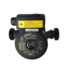 نمای پشت پمپ سیرکولاتور لئو (LEO) مدل LRP25-60/180 بدنه مشکی لیبل زرد