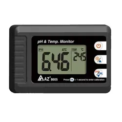 تصویر مقابل دستگاه مانیتورینگ PH و دما AZ مدل 8605 با نمایشگر دیجیتال