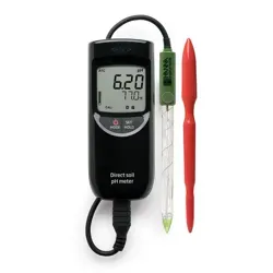 نمای جلو PH متر خاک پرتابل هانا (HANNA) مدل HI99121 به همراه پراب و حسگر دما