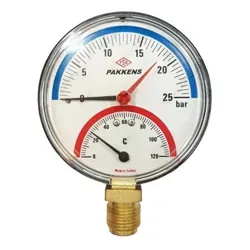 زاویه ترمومتر مانومتر پکنز 25 بار PAKKENS با صفحه 10 سانتی متری
