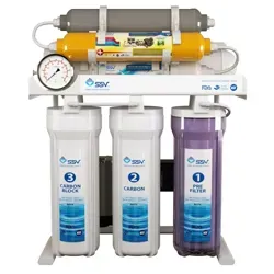 نمای روبرویی دستگاه تصفیه آب خانگی SSV مدل MaxTec X830 به همراه 4 عدد فیلتر