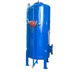 "نمای جلویی فیلتر شنی فلزی رخشاب ظرفیت 12.5 متر مکعب در ساعت، با شیر ورودی/خروجی و پس زمینه ساده"